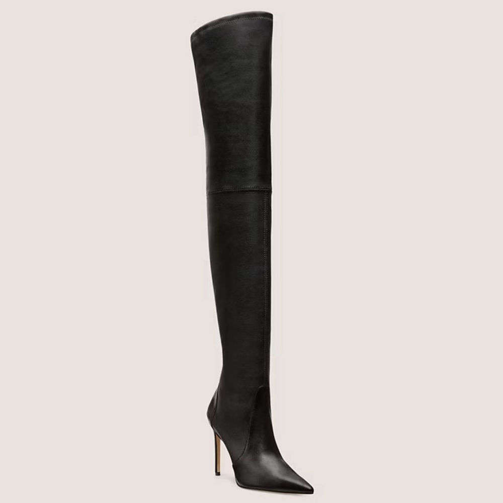 Thigh-High Stretch Leather Boots with 4” Heel